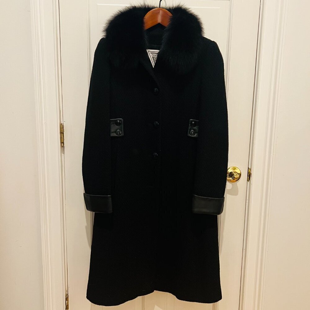 Vintage Marvin Richards Coat 4 Black Boucle Wool Fox Fur Collar USA